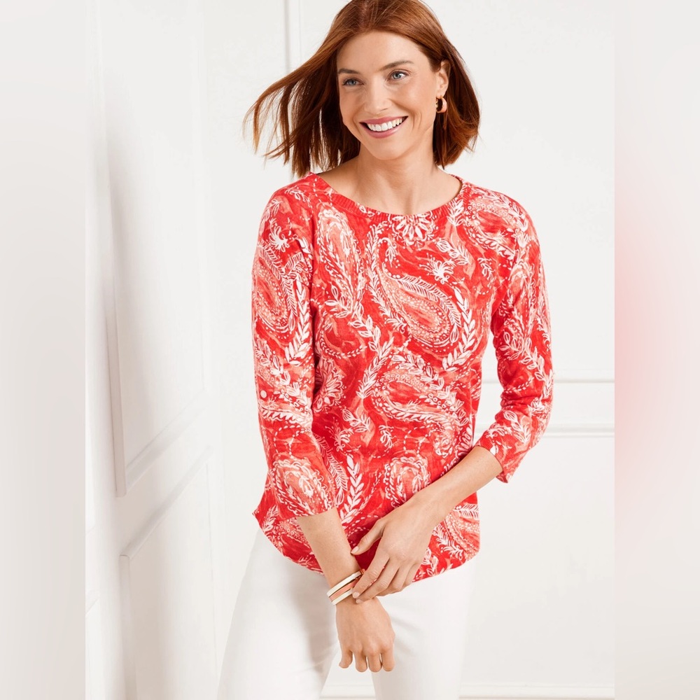 Talbots- Red‎ and White Paisley Long Sleeve Top Size XL